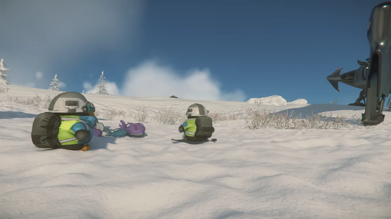 Die kleine Sturm Wal Familie bekommt von einer Gruppe Pico's Unterricht im Snowboard fahren!